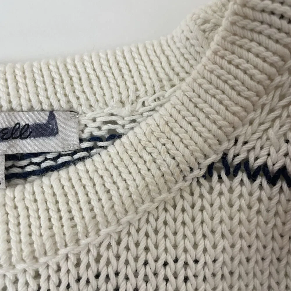 Madewell Puff-Trim Sweater Vest in Stripe Bright Ivory‎ Navy Size XXS NQ977